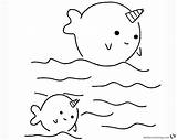Coloring Pages Cute Narwhals Two Printable Kids sketch template