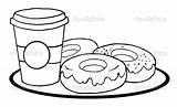 Coffee Coloring Donuts Cup Donut Pages Clipart Drawing Line Clip Doughnuts Outline Doughnut Stock Outlined Print Mug Para Cliparts Sheet sketch template