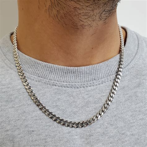 mm cuban link sterling silver  rhodium plated necklace etsy canada