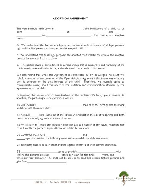 sample adoption agreement contact law adoption