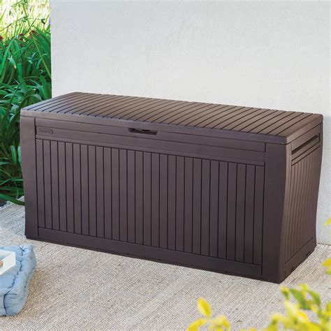 comfy wood effect plastic patio storage box departments tradepoint