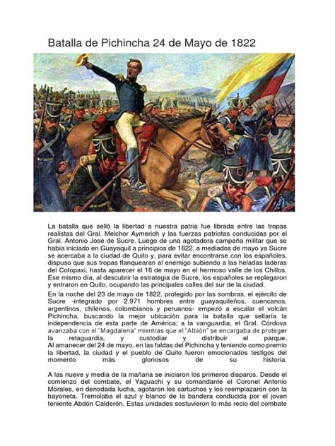 batalla de pichincha 24 de mayo de 1822 guerra de la era industrial