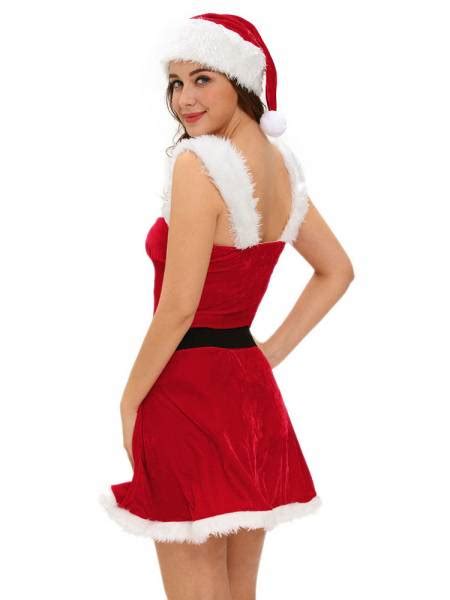 red white affordable  pieces velvet xmas costume dress