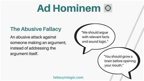 ad hominem abusive personal attack definition  examples fallacy  logic