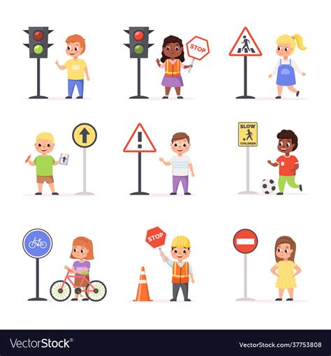 kids road signs children learn road rules vector image