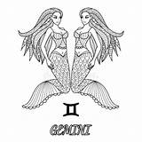Coloring Zodiac Sign Gemini Adult Line Element Book Vector Illustration Capricorn Freepik sketch template