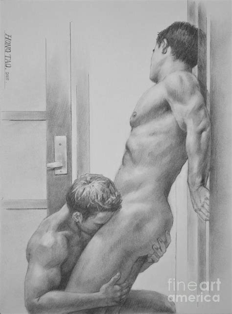 Original Charcoal Drawing Art Male Nude Gay Men On Paper