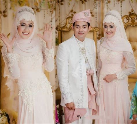 elegant pink chiffon appliques muslim wedding dresses high neck long