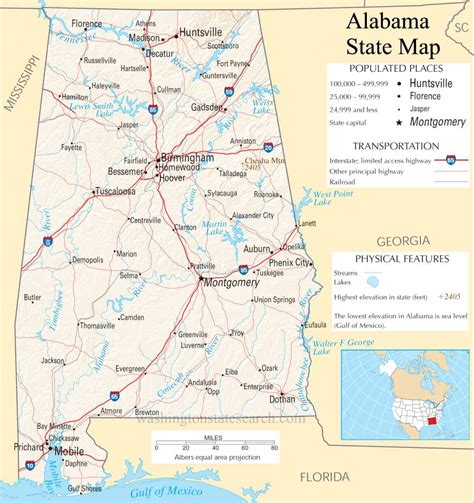 alabama state map  large detailed map  alabama state usa