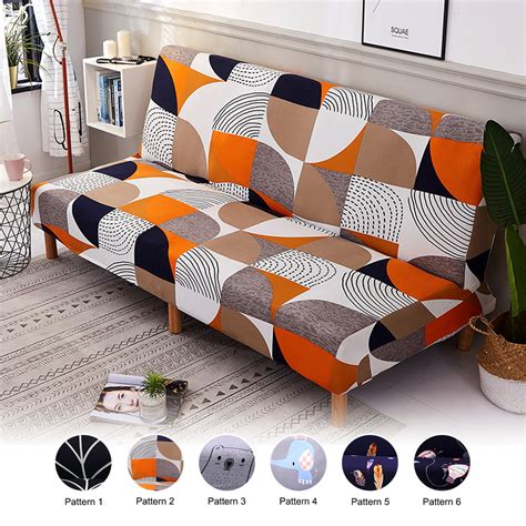 folding sofa bed cover solid color futon armless slipcover polyester elastic fabric