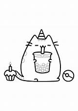 Pusheen Anniversaire Licorne Kawaii Colouring Coloringpagesonly sketch template