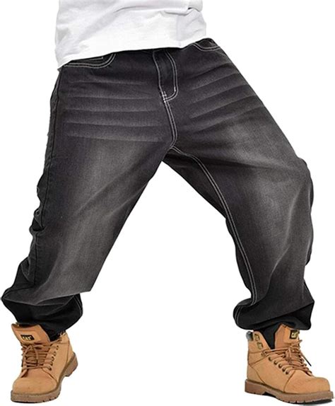 mens baggy jeans pants hip hop style fit fashion loose unique dance pants clubwear jeans