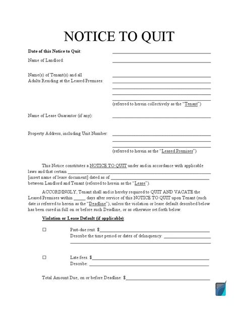 blank eviction notice form  word templates tenant eviction letter