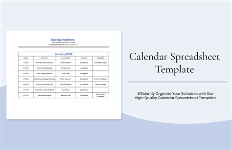 calendar spreadsheet template  excel google sheets  templatenet