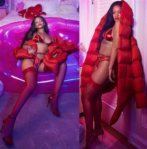 rihanna flaunts her sexy figure in red lingerie photos