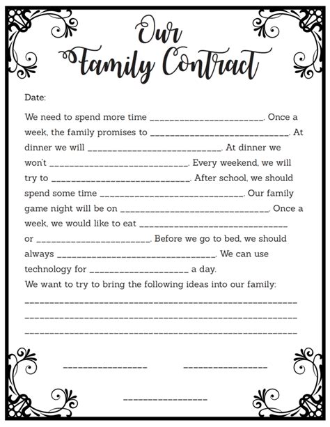 family contract  printable fill   blank contract  kids