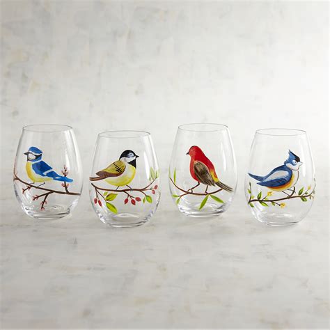 Birds Painted Stemless Wine Glass Set Of 4 Pier1