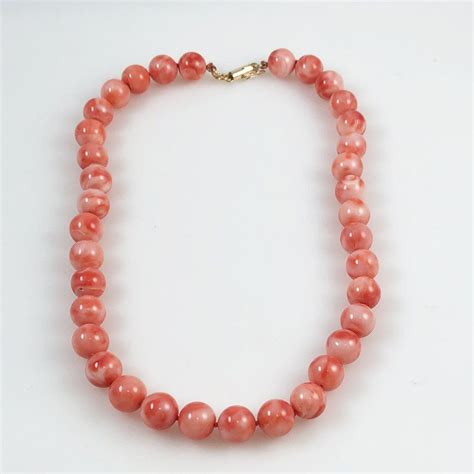 pink coral necklace mm kt gold clasp