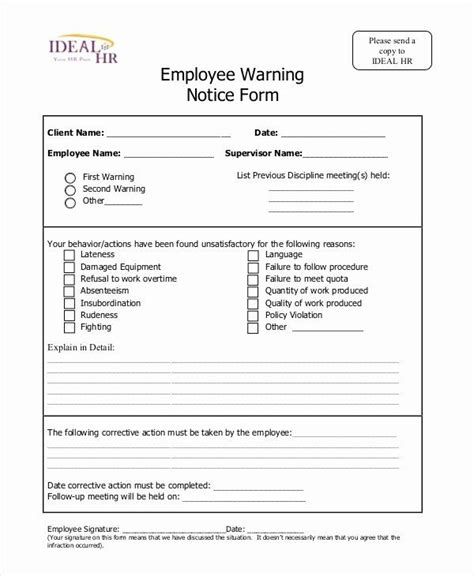 Printable Employee Warning Form Inspirational Free 6 Sample Employee