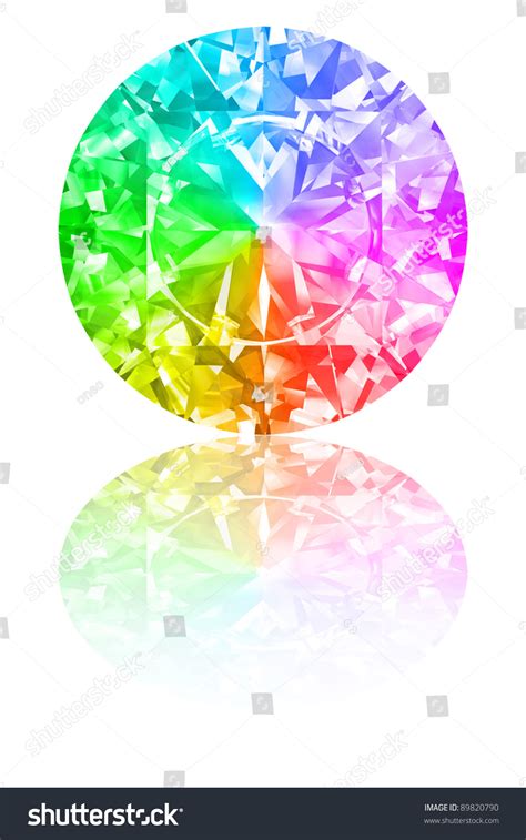 diamond  rainbow colours  glossy white background high resolution
