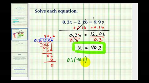 solving  step equations involving decimals youtube
