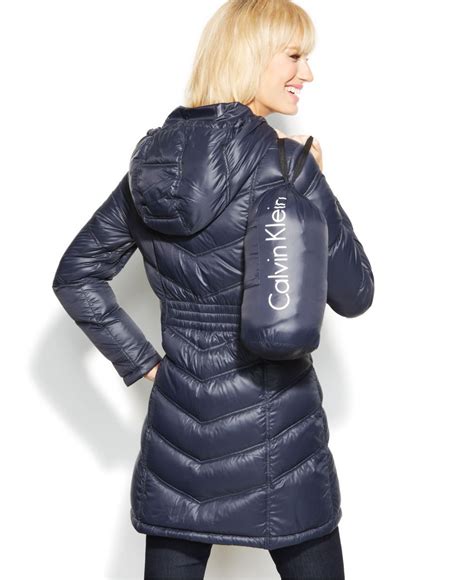 lyst calvin klein quilted  packable puffer coat  blue