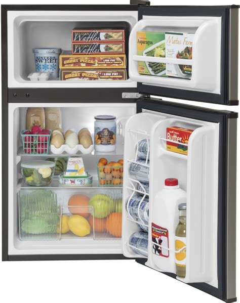ge gdegmked   top freezer compact refrigerator   cu ft capacity  glass