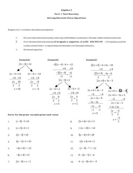 solving absolute  equations test recovery worksheet  lexie