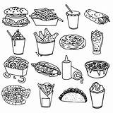 Food Outline Fast Menu Vector Icons Drawing Hamburger Chips Hotdog Illustration Sketch Vectors sketch template