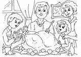 Thanksgiving Family Coloring Meal Pages Color sketch template