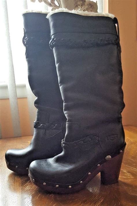ugg black heels clogs savanna platform sheepskin leather tall boots