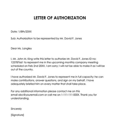 letter  authorization  represent   write samples
