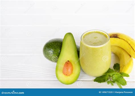 Avocado With Banana Green Smoothies Colorful Fruit Juice Milkshake