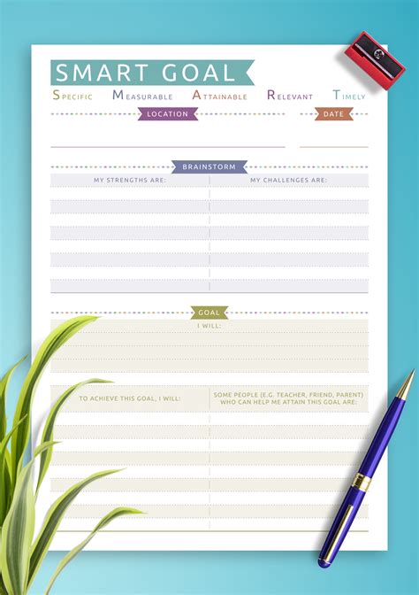 printable smart goal template casual style