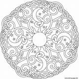 Coloring Mandala Moon Stars Sun Pages Printable Celestial Adults Print Color sketch template