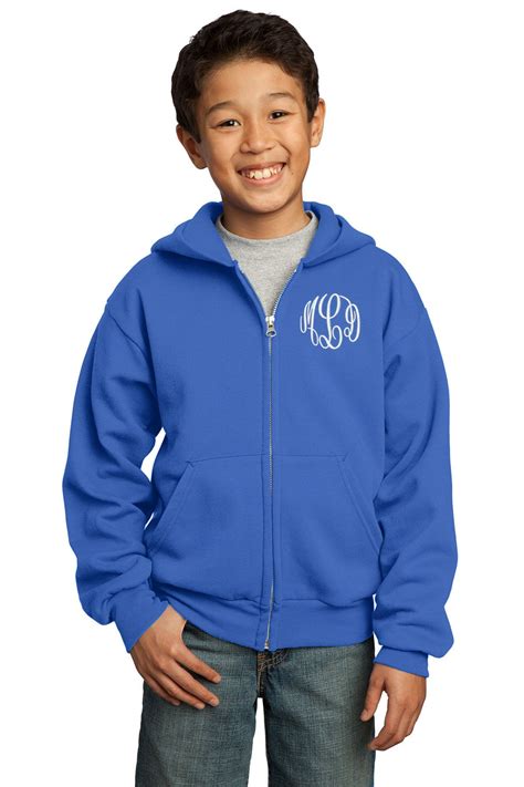 monogrammed royal blue kids hoodie sweatshirt zipper embroidered