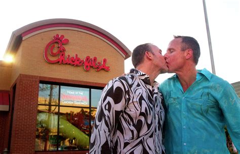 same sex couples kiss in protest at chick fil a