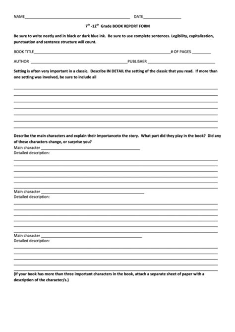 book report form printable