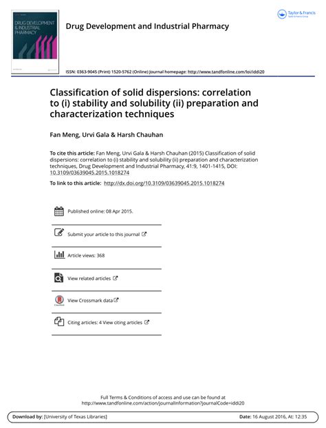 classification  solid dispersions correlation   stability