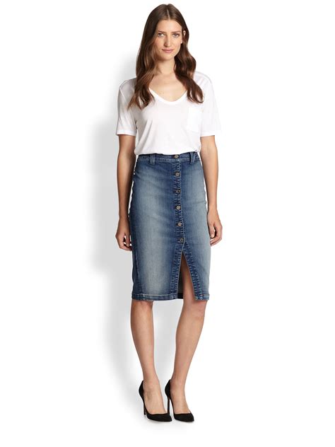Lyst 7 For All Mankind Buttonfront Stretch Denim Pencil