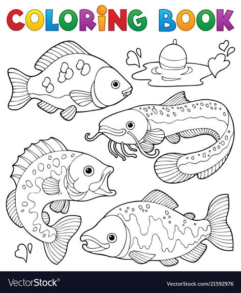 coloring book freshwater fishes  vector illustration