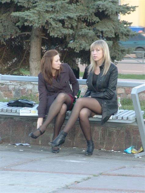 Hot Gils In Black Pantyhose And Short Skirt Caught In The Street Woman