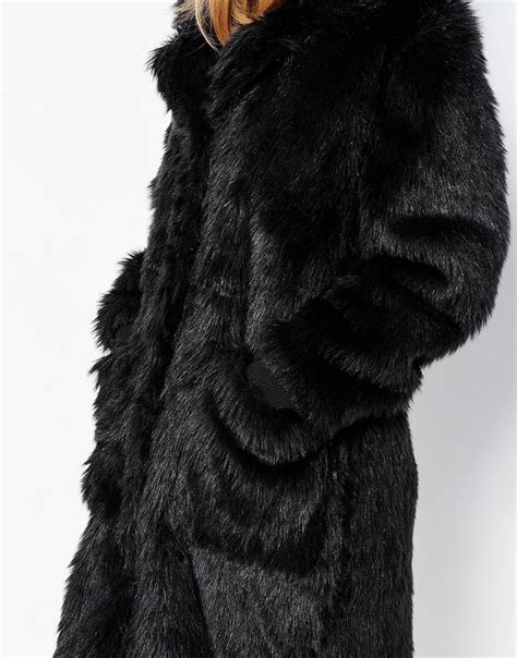 Lyst First And I Faux Fur Coat In Black