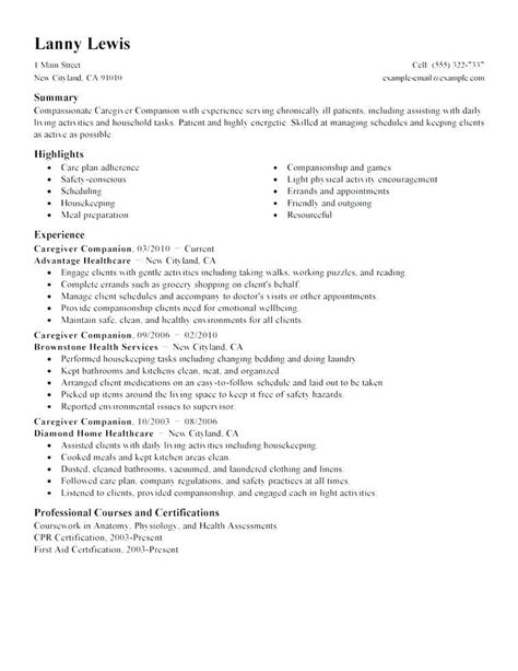 sample caregiver resume  experience resume sample