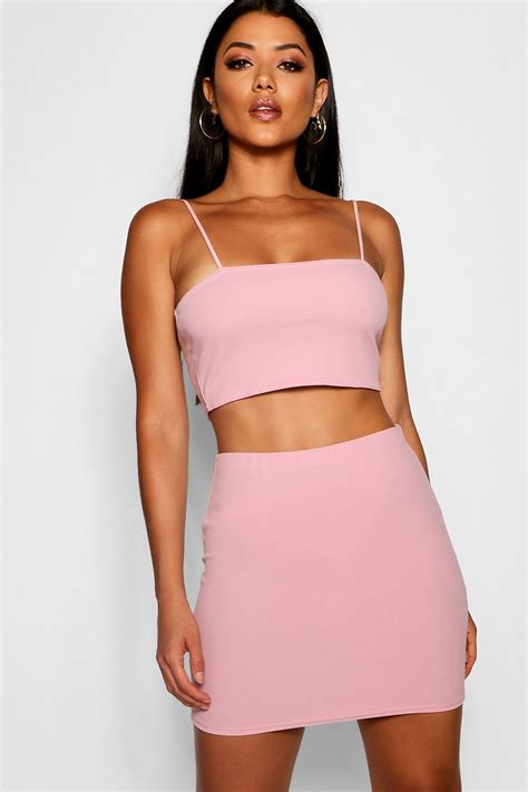 Strappy Crop And Mini Skirt Two Piece Set Boohoo Skirt Co Ord Crop