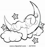 Coloring Clipart Moon Crescent Sleeping Girl Outline Cute Baby Stars Happy Illustration Royalty Rf Pages Drawing Lal Perera Books Clipartof sketch template