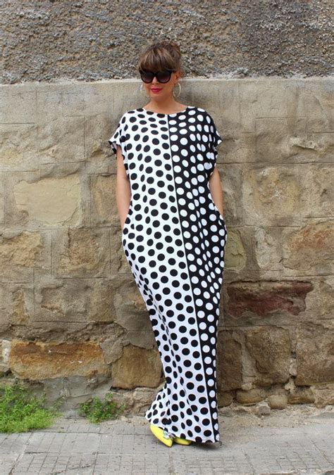 Black And White Polka Dots Maxi Dress Kaftan Caftan