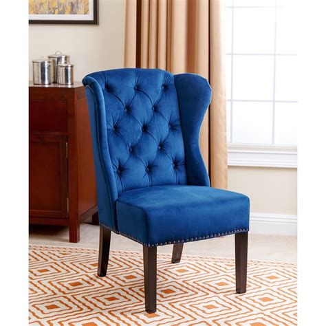 abbyson sierra tufted navy blue velvet wingback dining chair navy blue