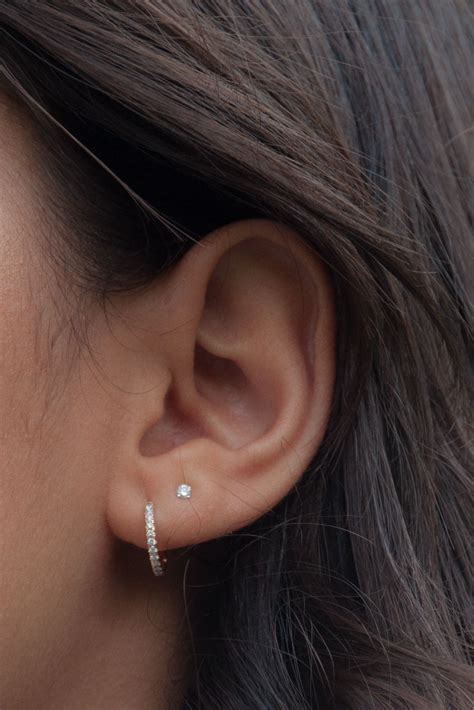 diamond huggie hoop earrings   gold minimalist ear piercings