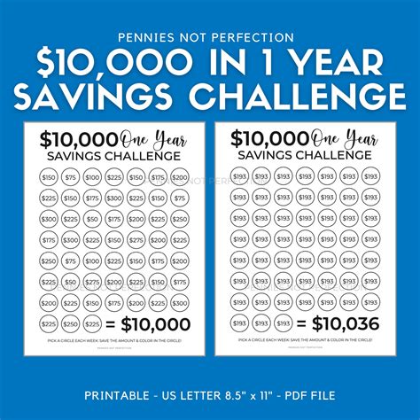 dollar savings challenge tracker printable